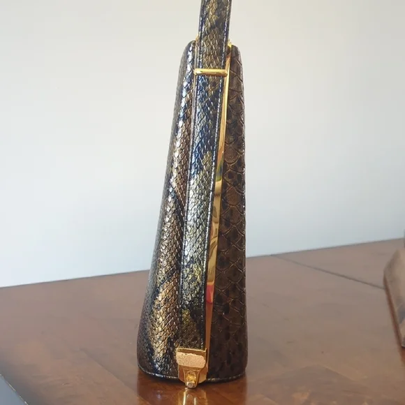 Vintage Brown Snakeskin Gold Accent Hardware Purse Rosettia - Picture 3 of 7